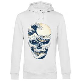 Hoodie barbat cu gluga the great wave off skull alb