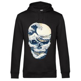 Hoodie barbat cu gluga the great wave off skull negru