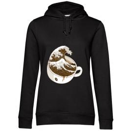 Hoodie dama cu gluga the great wave off coffee negru