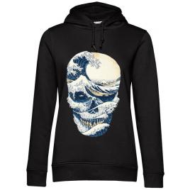 Hoodie dama cu gluga the great wave off skull negru