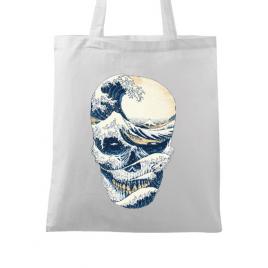Sacosa din panza the great wave off skull alb