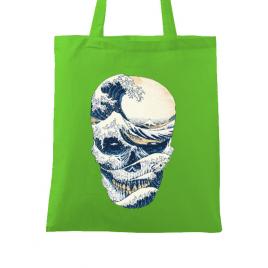 Sacosa din panza the great wave off skull verde mar