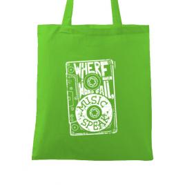 Sacosa din panza where words fail, music speaks verde mar
