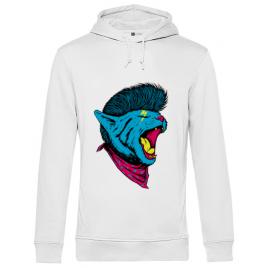 Hoodie barbat cu gluga cat punk alb
