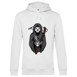 Hoodie barbat cu gluga coffee reaper alb