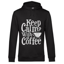 Hoodie barbat cu gluga keep calm with coffee negru