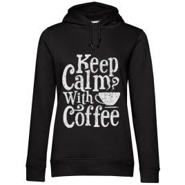Hoodie dama cu gluga keep calm with coffee negru
