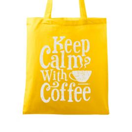 Sacosa din panza keep calm with coffee galben
