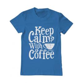 Tricou adler barbat keep calm with coffee albastru azuriu