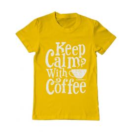 Tricou adler barbat keep calm with coffee galben
