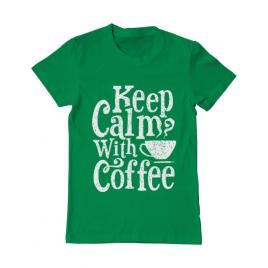 Tricou adler barbat keep calm with coffee verde mediu