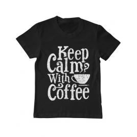 Tricou adler copil keep calm with coffee negru