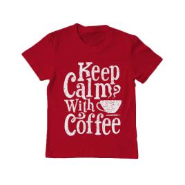 Tricou adler copil keep calm with coffee rosu