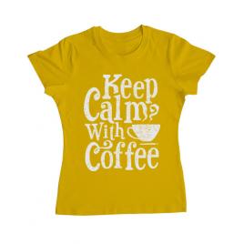 Tricou adler dama keep calm with coffee galben