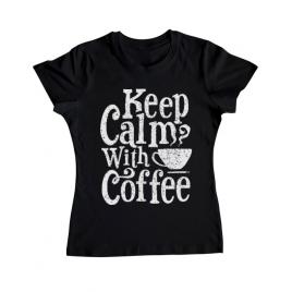 Tricou adler dama keep calm with coffee negru