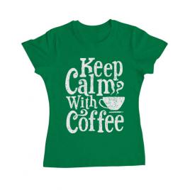 Tricou adler dama keep calm with coffee verde mediu