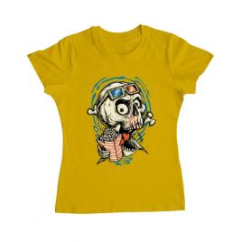 Tricou adler dama skull movie galben
