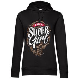 Hoodie dama cu gluga i am a super girl negru