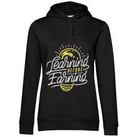 Hoodie dama cu gluga learning before earning negru