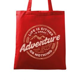 Sacosa din panza adventure or nothing rosu