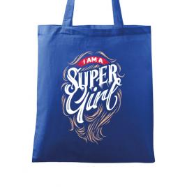 Sacosa din panza i am a super girl albastru regal
