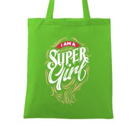 Sacosa din panza i am a super girl verde mar