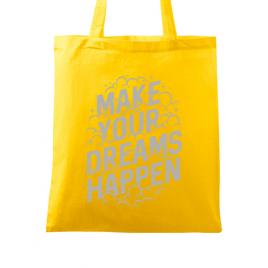 Sacosa din panza make your dreams happen galben