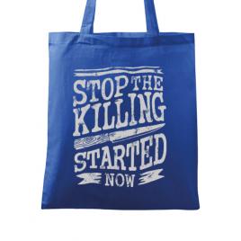 Sacosa din panza stop the killing started now albastru regal
