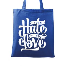 Sacosa din panza turn hate into love albastru regal