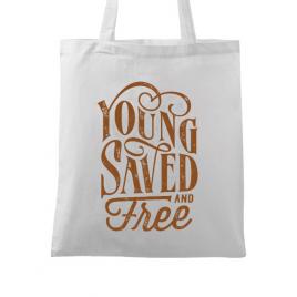 Sacosa din panza young saved and free alb