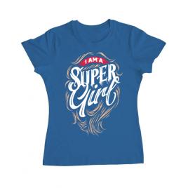 Tricou adler dama i am a super girl albastru azuriu
