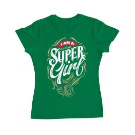 Tricou adler dama i am a super girl verde mediu