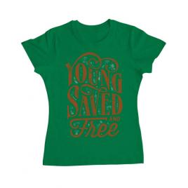 Tricou adler dama young saved and free verde mediu