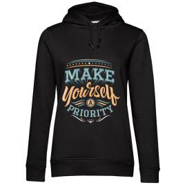 Hoodie dama cu gluga make yourself a priority negru