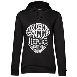 Hoodie dama cu gluga open your mind negru