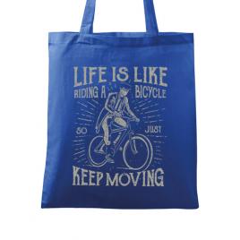 Sacosa din panza life is like riding a bicycle albastru regal