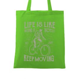 Sacosa din panza life is like riding a bicycle verde mar