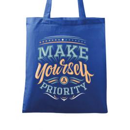 Sacosa din panza make yourself a priority albastru regal