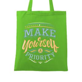Sacosa din panza make yourself a priority verde mar