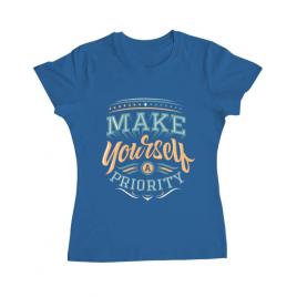 Tricou adler dama make yourself a priority albastru azuriu