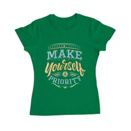 Tricou adler dama make yourself a priority verde mediu