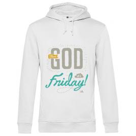 Hoodie barbat cu gluga thank god its friday alb