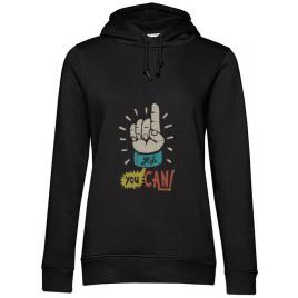 Hoodie dama cu gluga yes you can negru