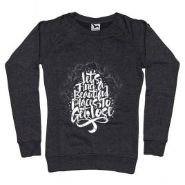 Bluza adler dama let's find beautiful place to get lost negru melanj