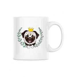 Cana personalizata king of pug alb