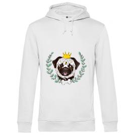 Hoodie barbat cu gluga king of pug alb