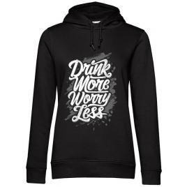 Hoodie dama cu gluga drink more worry less negru