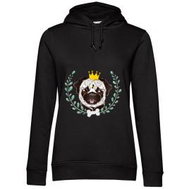 Hoodie dama cu gluga king of pug negru