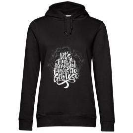 Hoodie dama cu gluga let's find beautiful place to get lost negru