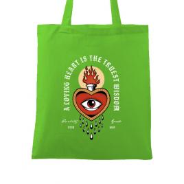 Sacosa din panza burning heart verde mar